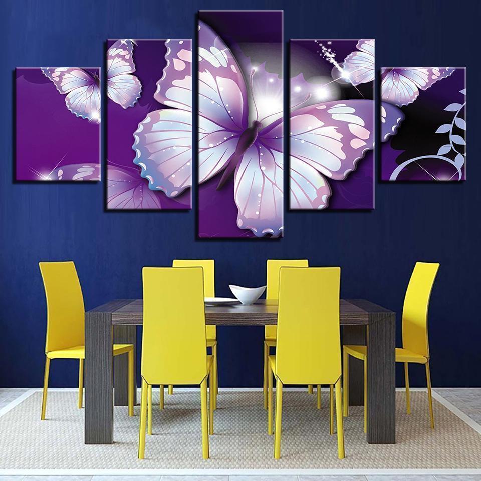 Purple Butterflies Abstract Animal Canvas Wall Art