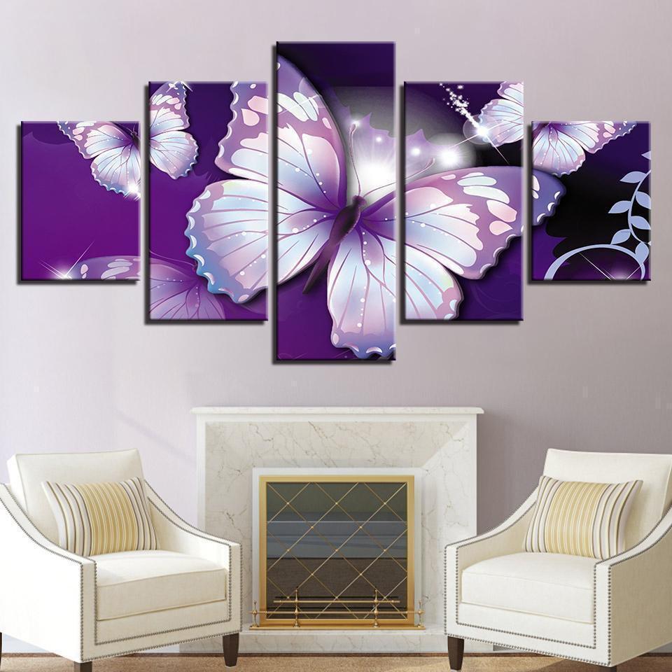 Purple Butterflies Abstract Animal Canvas Wall Art