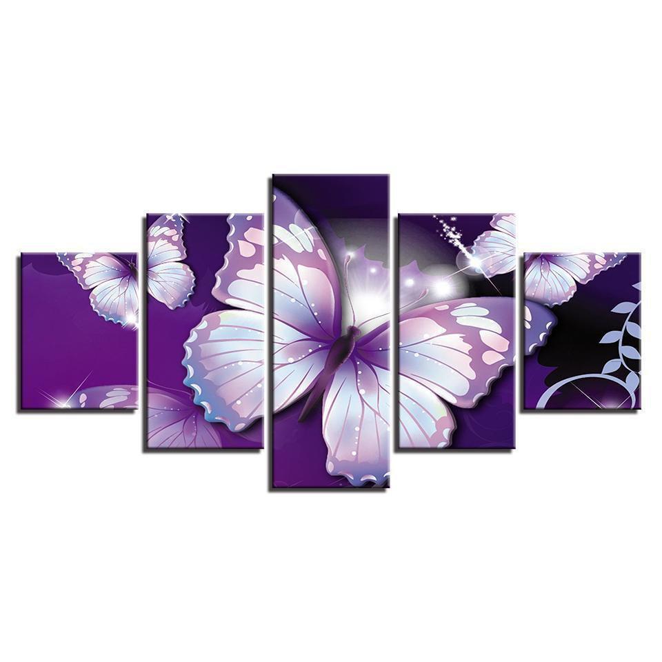 Purple Butterflies Abstract Animal Canvas Wall Art