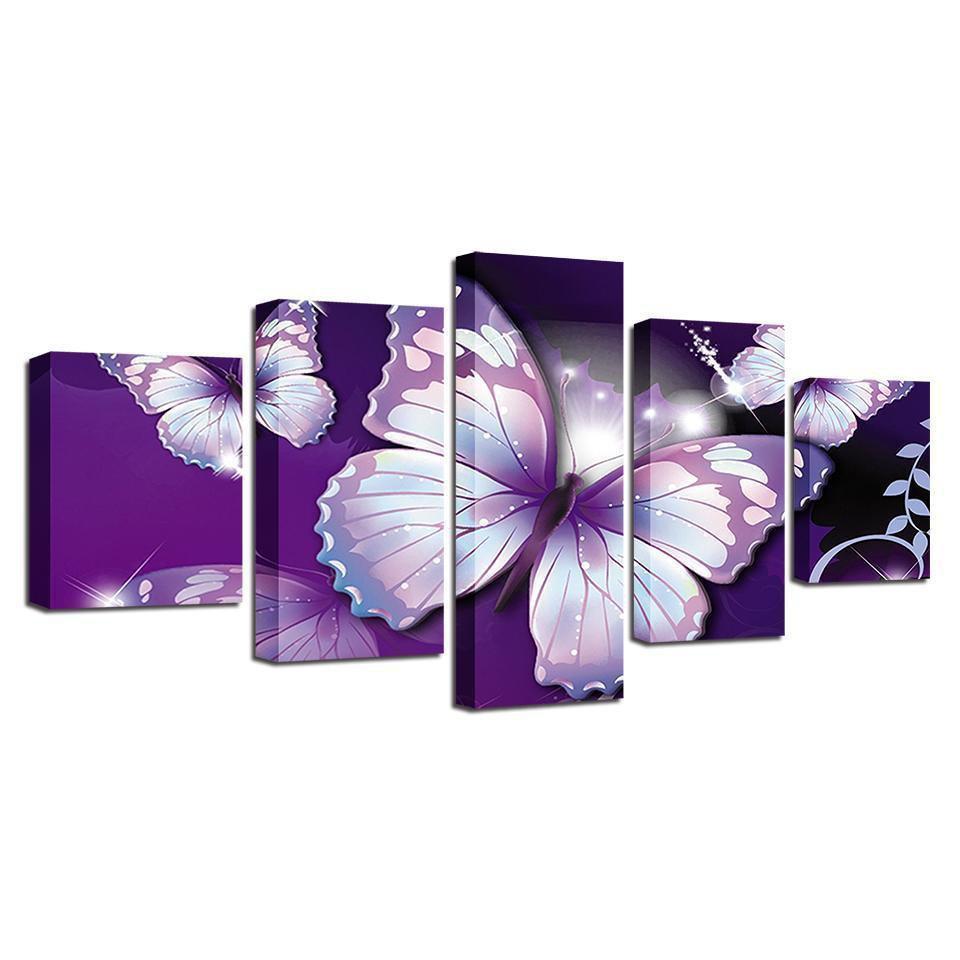 Purple Butterflies Abstract Animal Canvas Wall Art