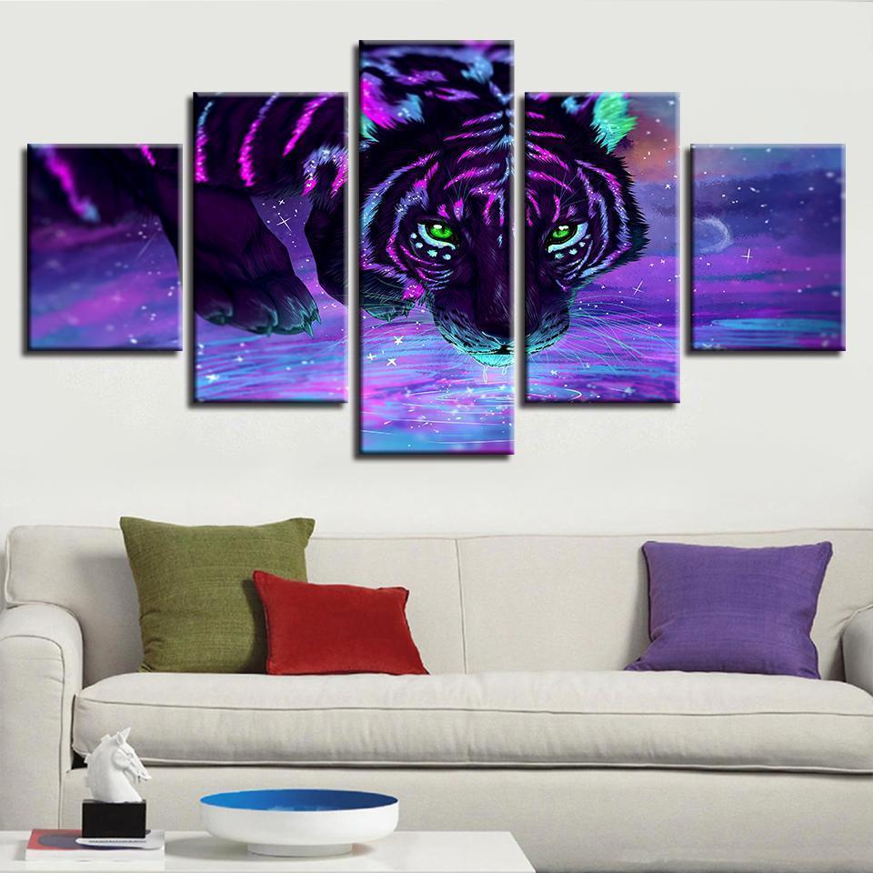 Purple Fluorescent Tiger Abstract Animal Canvas Wall Art