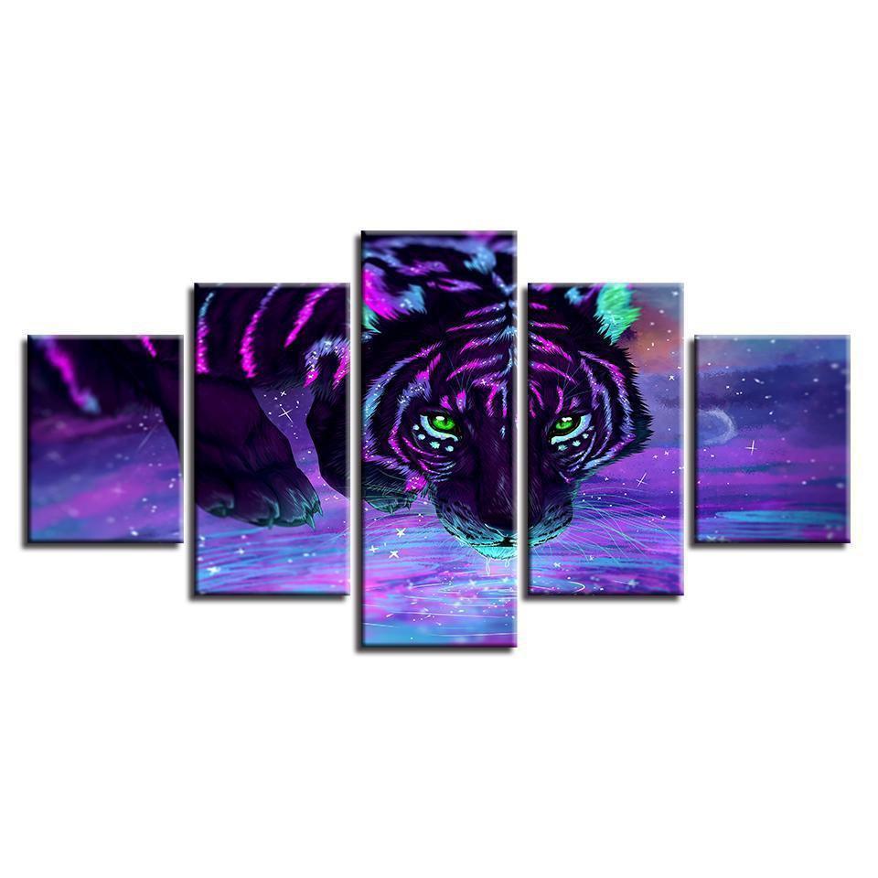 Purple Fluorescent Tiger Abstract Animal Canvas Wall Art