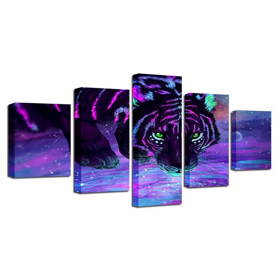 Purple Fluorescent Tiger Abstract Animal Canvas Wall Art