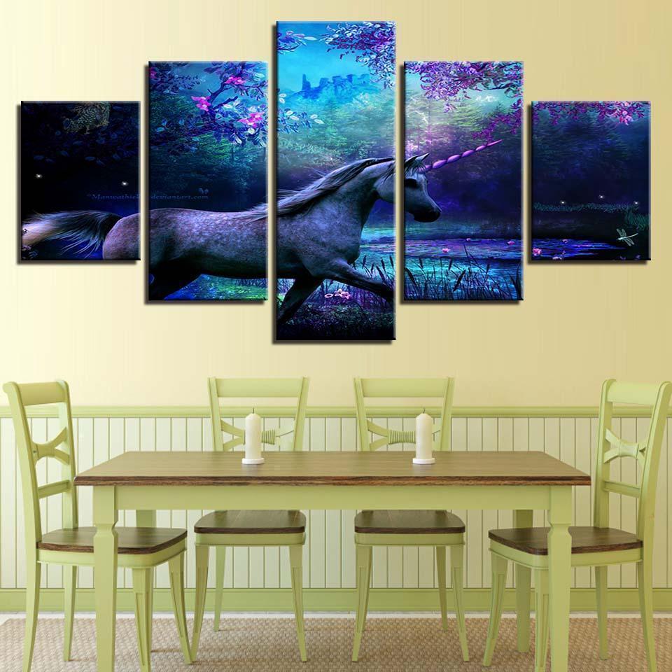 Purple Forest Unicorn Abstract Animal Canvas Wall Art