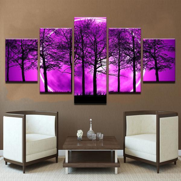 Purple Moon Night Psychedelic Nature Canvas Wall Art