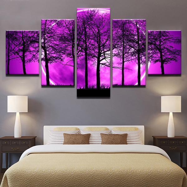 Purple Moon Night Psychedelic Nature Canvas Wall Art