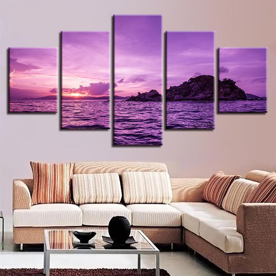 Purple Sky And Island Sea View Nature Canvas Wall Art