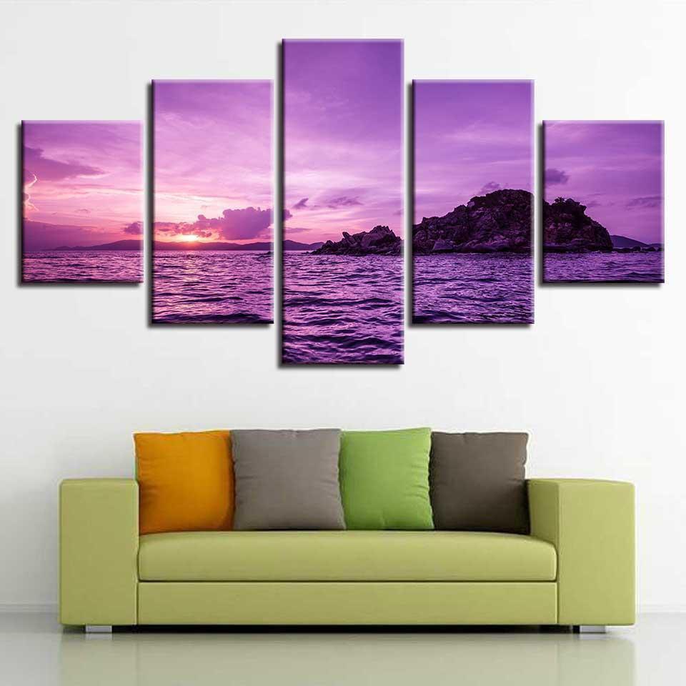 Purple Sky And Island Sea View Nature Canvas Wall Art