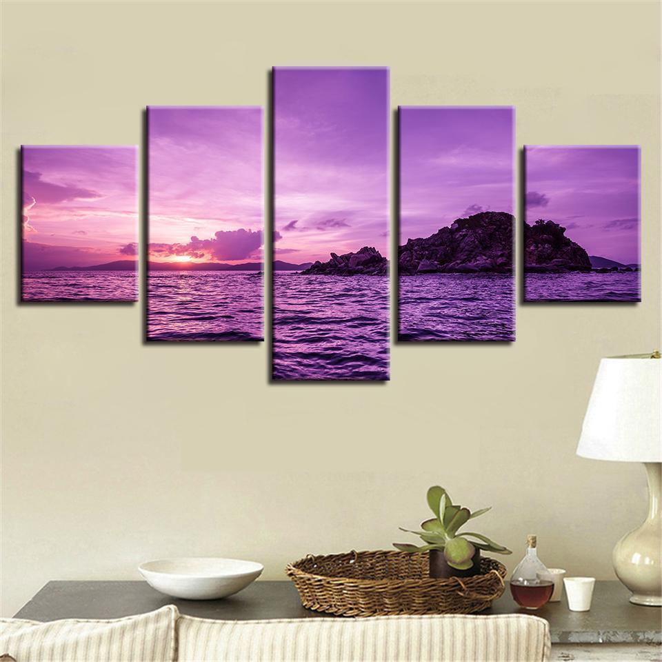 Purple Sky And Island Sea View Nature Canvas Wall Art