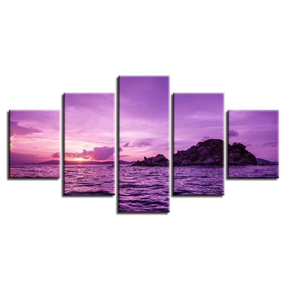 Purple Sky And Island Sea View Nature Canvas Wall Art