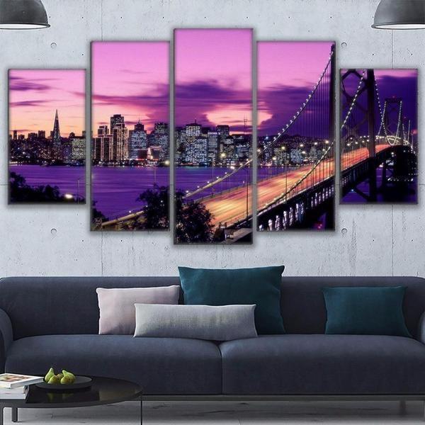 Purple Sunset San Francisco Nature Canvas Wall Art