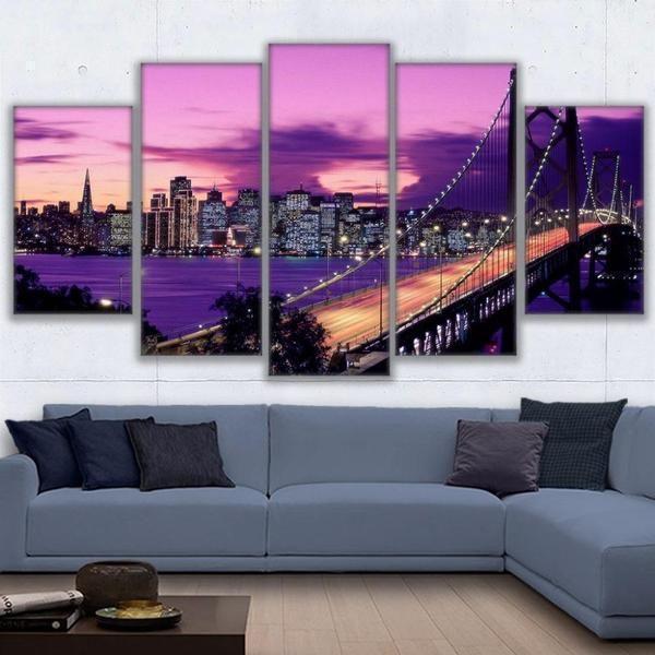 Purple Sunset San Francisco Nature Canvas Wall Art