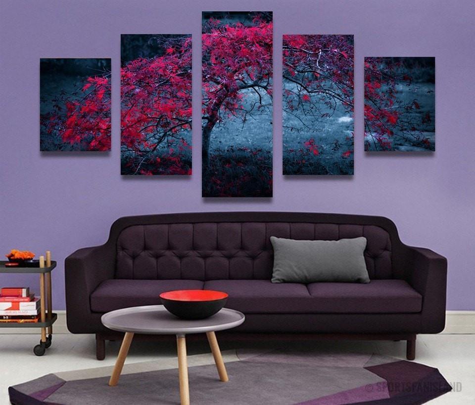 Purple Tree Leave In Autumn Nature Canvas Wall Art