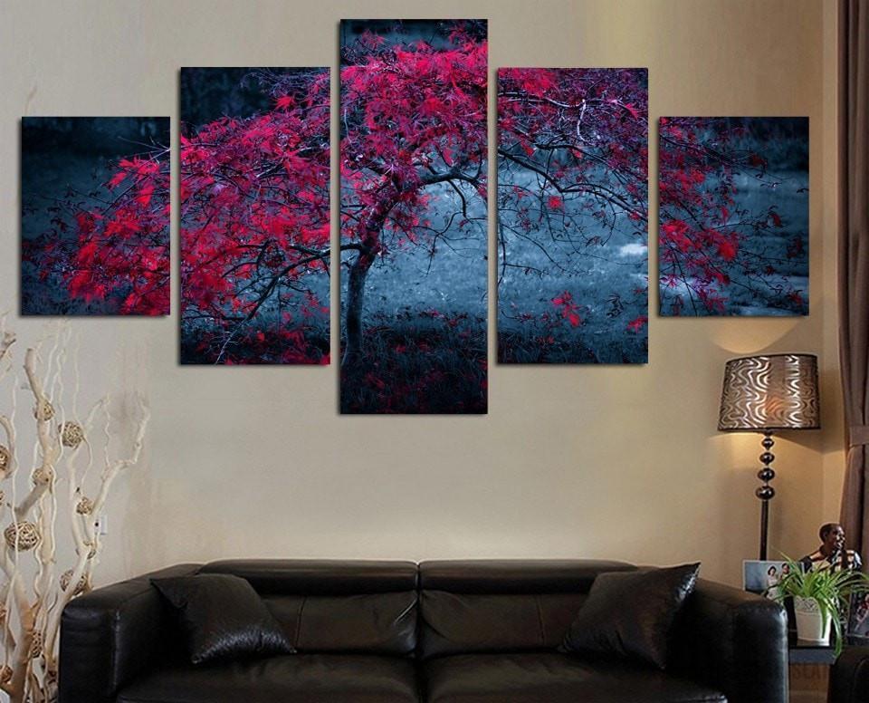 Purple Tree Leave In Autumn Nature Canvas Wall Art