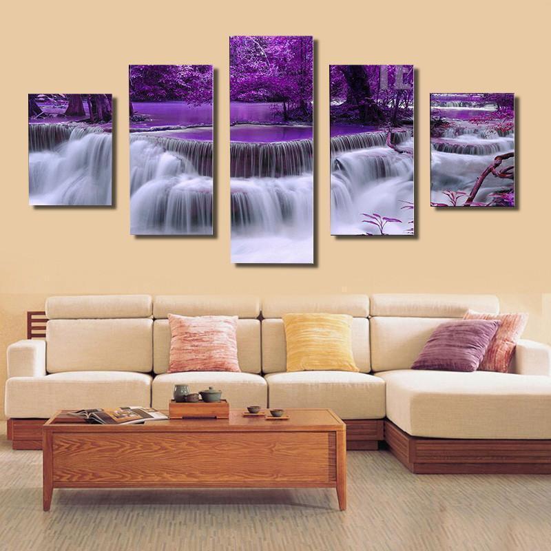 Purple Waterfalls Landscape View Nature Canvas Wall Art