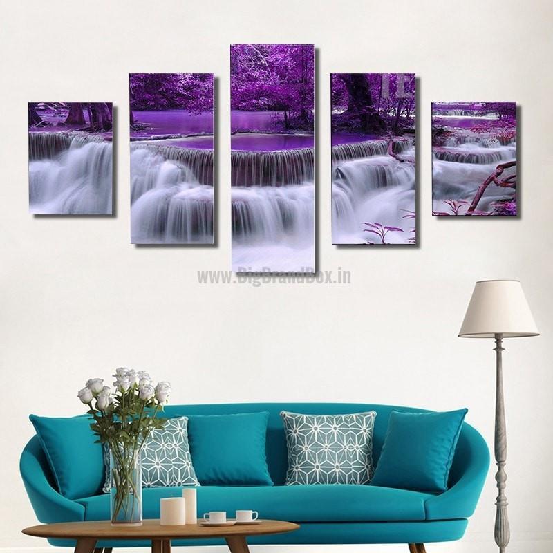 Purple Waterfalls Landscape View Nature Canvas Wall Art