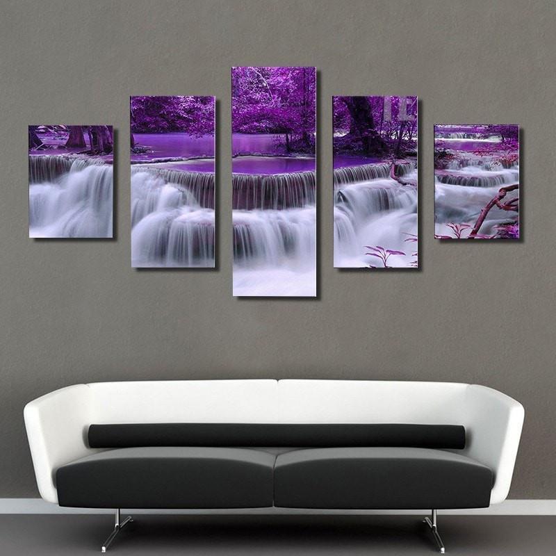 Purple Waterfalls Landscape View Nature Canvas Wall Art