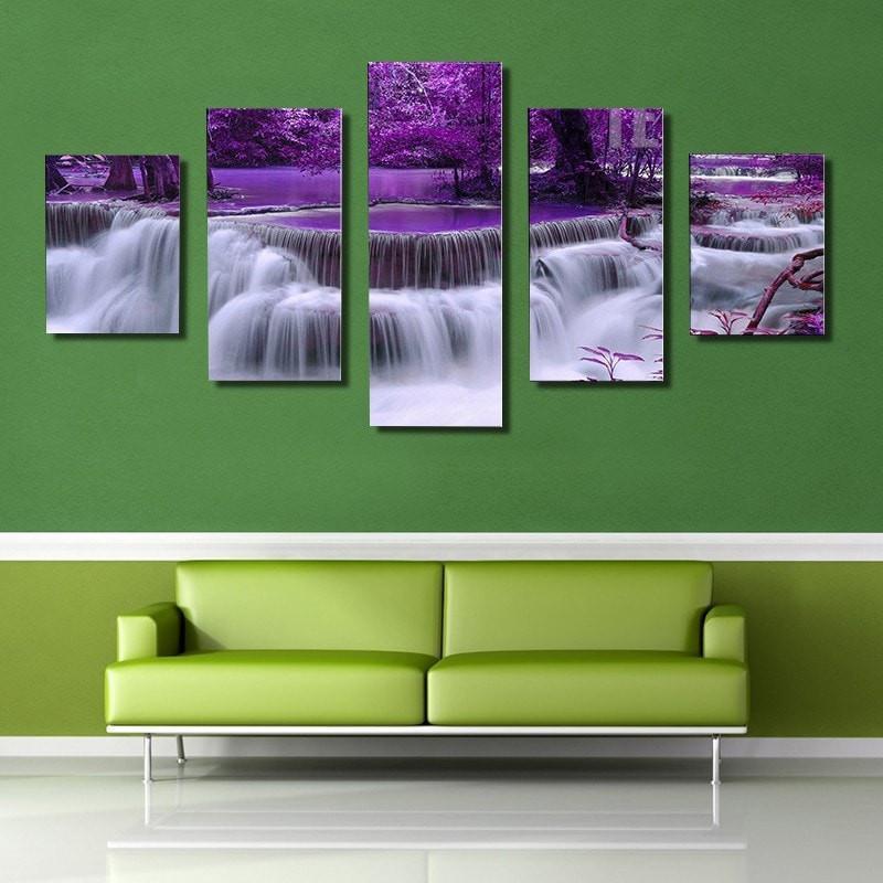 Purple Waterfalls Landscape View Nature Canvas Wall Art