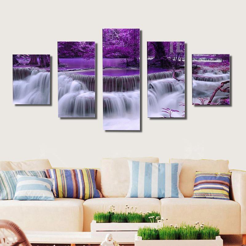 Purple Waterfalls Landscape View Nature Canvas Wall Art