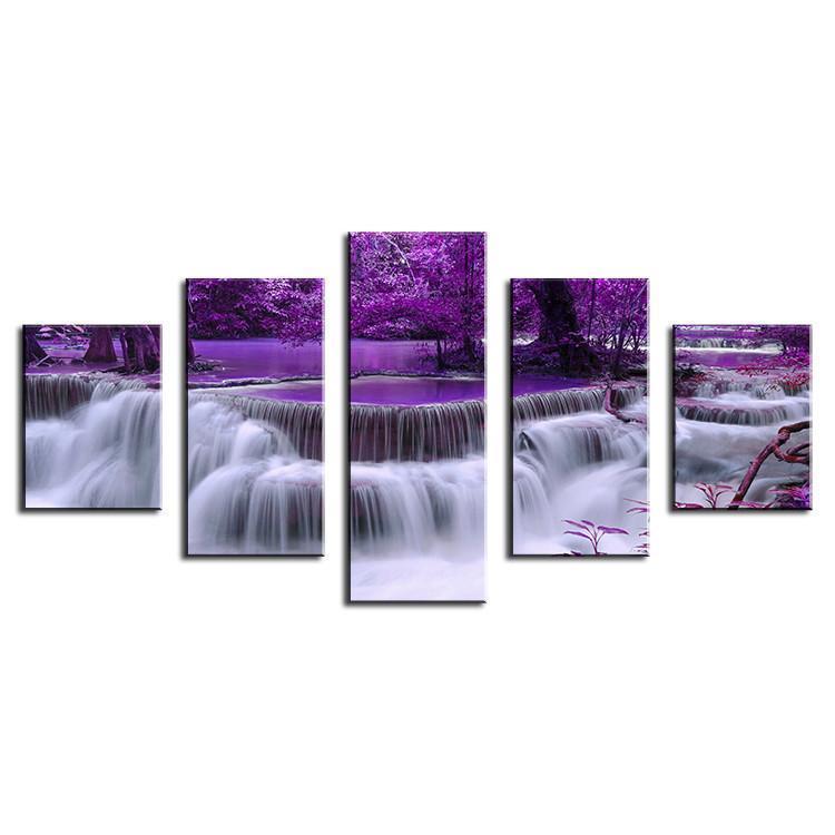 Purple Waterfalls Landscape View Nature Canvas Wall Art