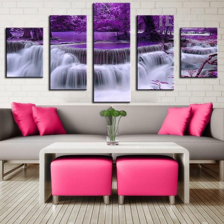 Purple Waterfalls Landscape View Nature Canvas Wall Art