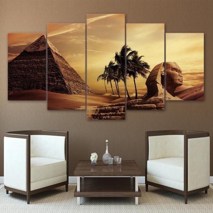 Pyramids Egypt Androsphinx Sunset Scenery Nature Canvas Wall Art
