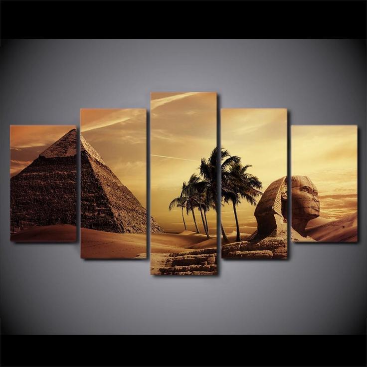 Pyramids Egypt Androsphinx Sunset Scenery Nature Canvas Wall Art