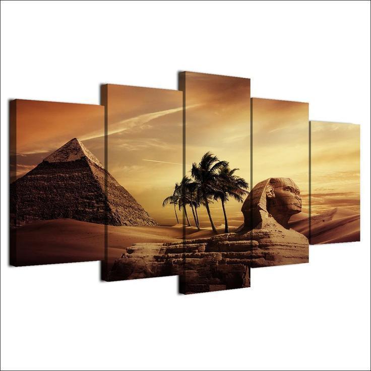 Pyramids Egypt Androsphinx Sunset Scenery Nature Canvas Wall Art