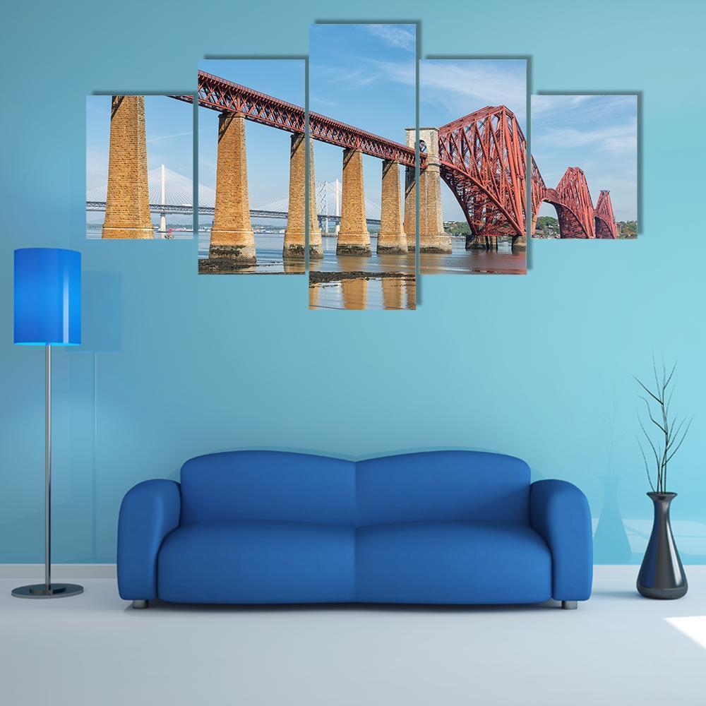 Railway Bridge Over Firth Of Forth In Scotland Nature Canvas Wall Art