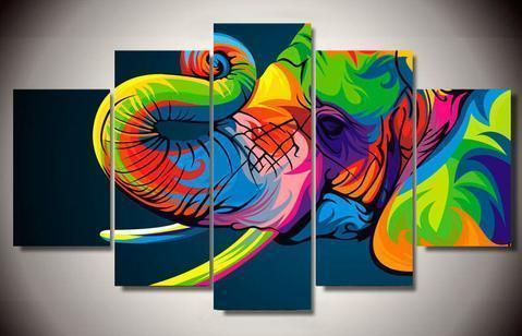 Rainbow Elephant Abstract Animal Canvas Wall Art