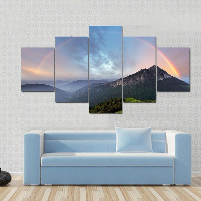 Rainbow Over Mountain Peak 1 Nature Canvas Wall Art