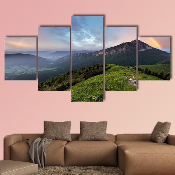 Rainbow Over Mountain Peak Nature Canvas Wall Art