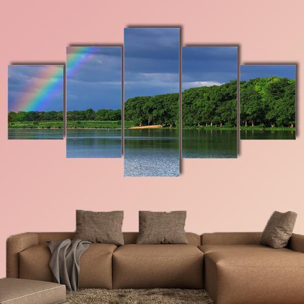Rainbow Over The Lake Close Up Nature Canvas Wall Art