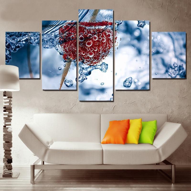 Raspberry Fruit In Water Kitchen Canvas Wall Art