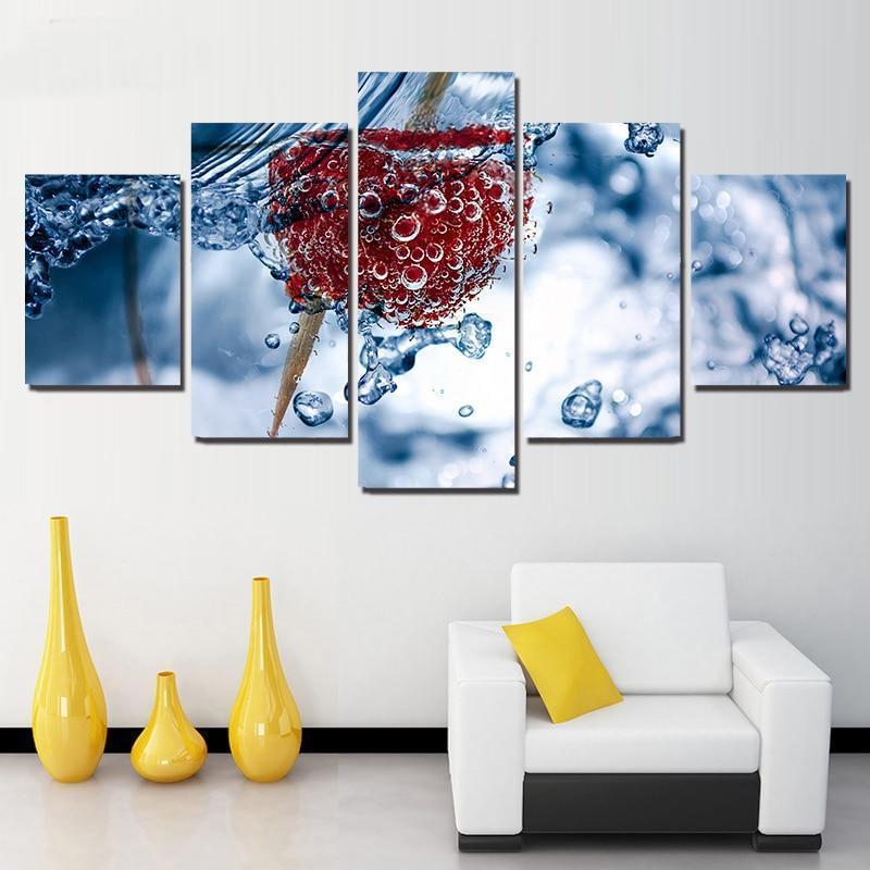 Raspberry Fruit In Water Kitchen Canvas Wall Art