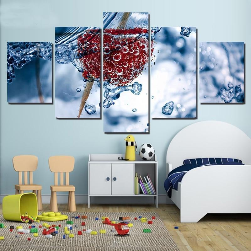Raspberry Fruit In Water Kitchen Canvas Wall Art