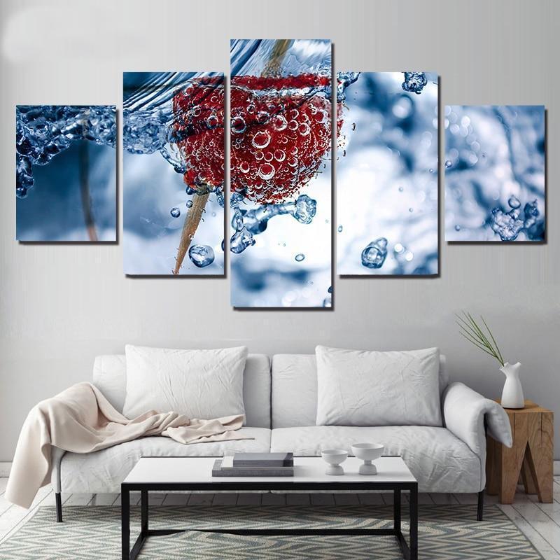 Raspberry Fruit In Water Kitchen Canvas Wall Art
