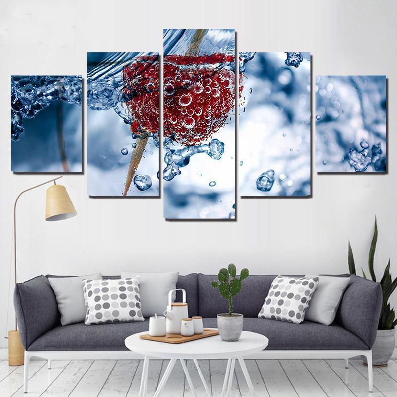 Raspberry Fruit In Water Kitchen Canvas Wall Art