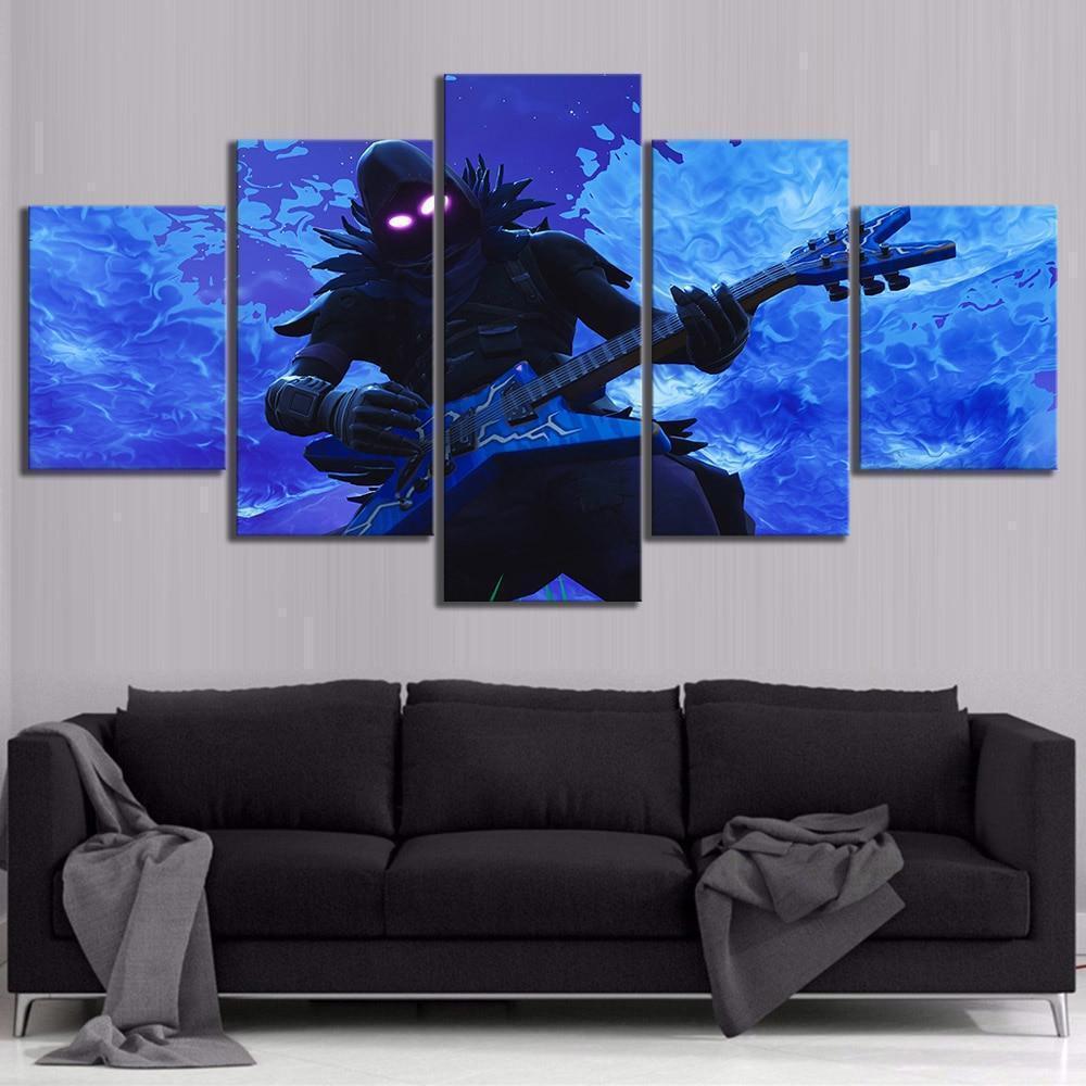 Raven Rock Out Electric Guitar Fortnite Gaming Canvas Wall Art