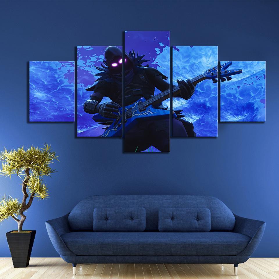 Raven Rock Out Electric Guitar Fortnite Gaming Canvas Wall Art