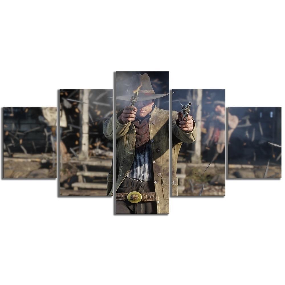 Red Dead Redemption 2 Arthur Morgan Battle Gaming Canvas Wall Art