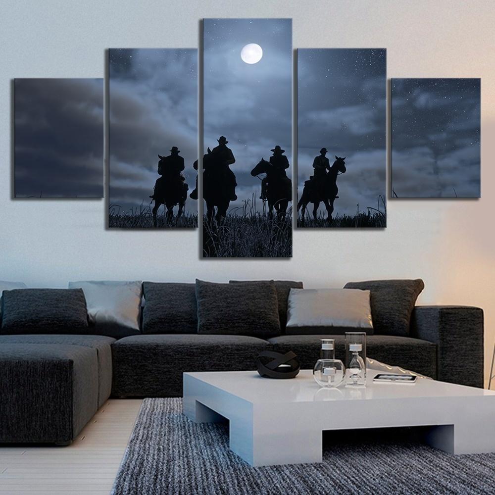 Red Dead Redemption 2 Cowboys &amp;amp; Starry Night Gaming Canvas Wall Art
