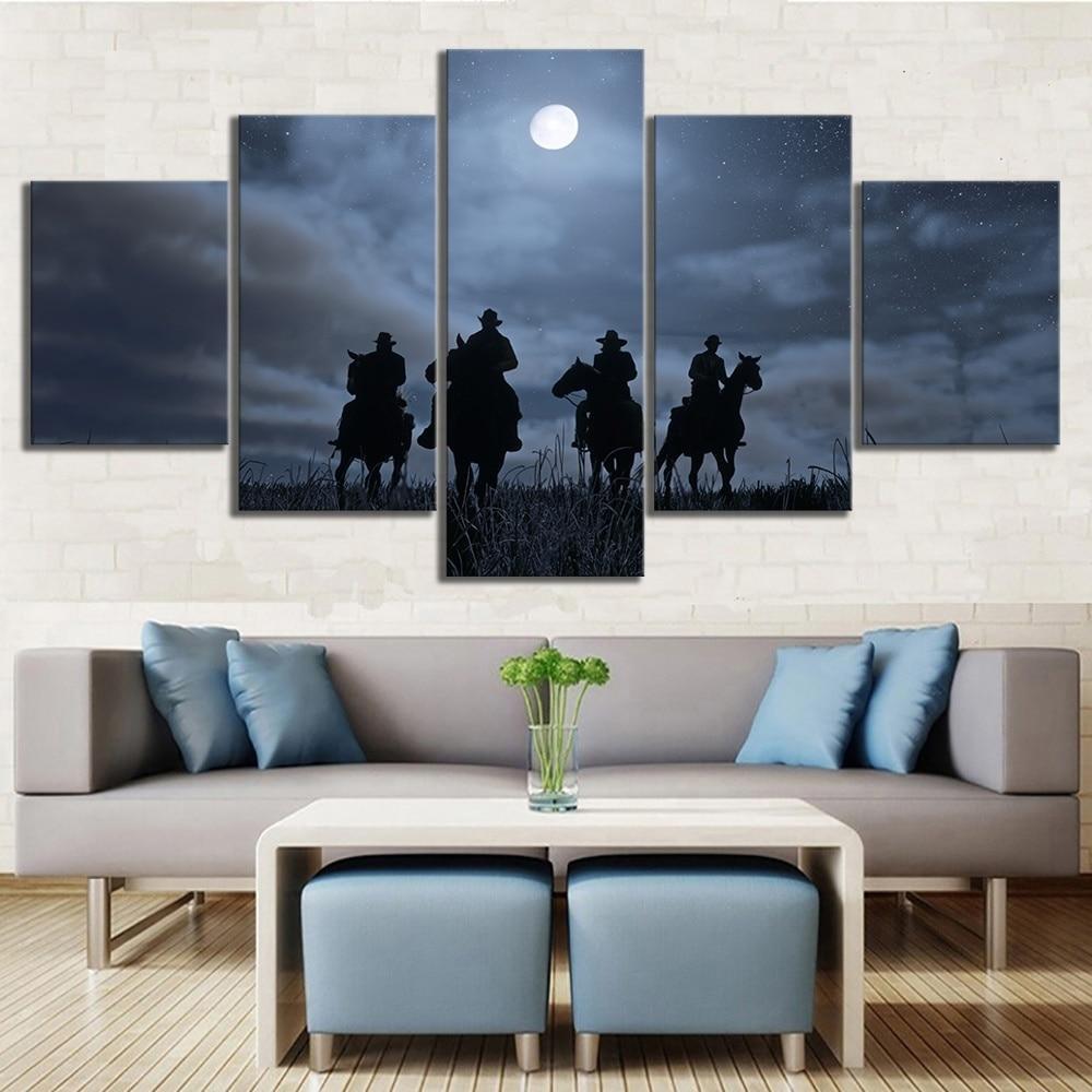 Red Dead Redemption 2 Cowboys &amp;amp; Starry Night Gaming Canvas Wall Art