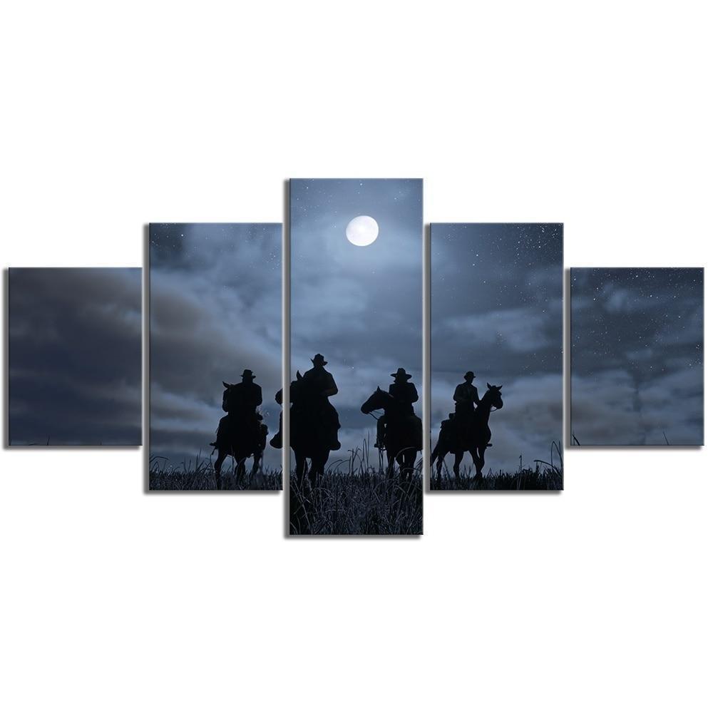 Red Dead Redemption 2 Cowboys &amp;amp; Starry Night Gaming Canvas Wall Art