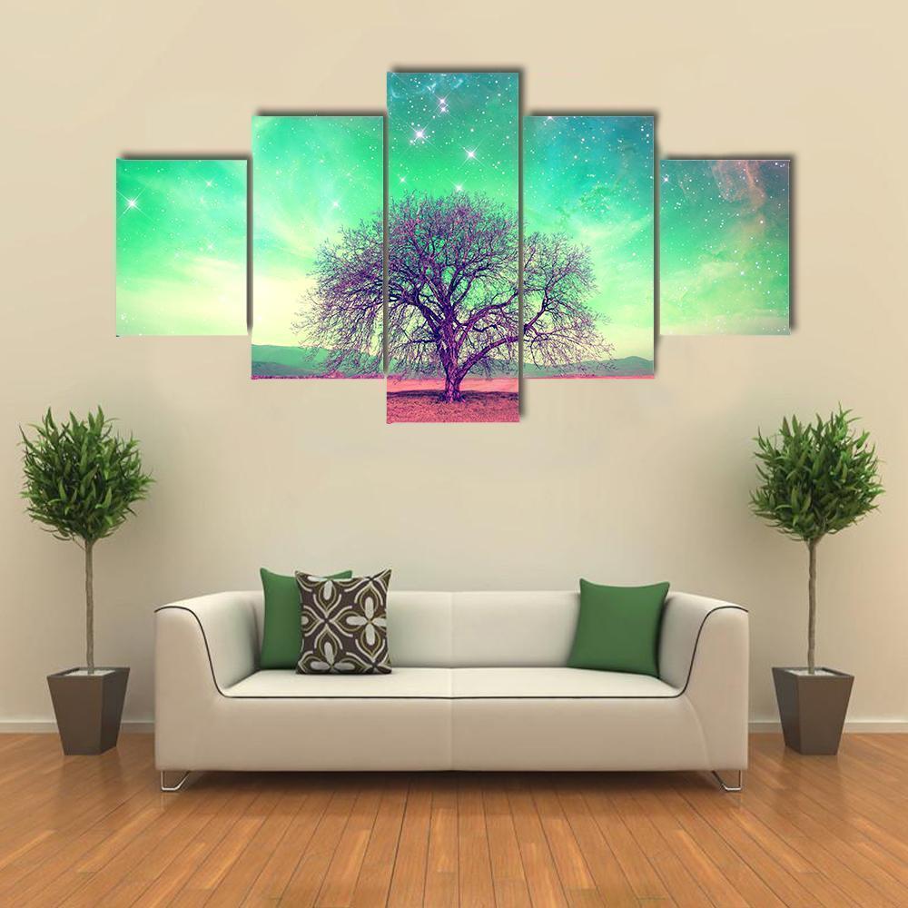 Red Alien Landscape With Alone Tree Nature Canvas Wall Art