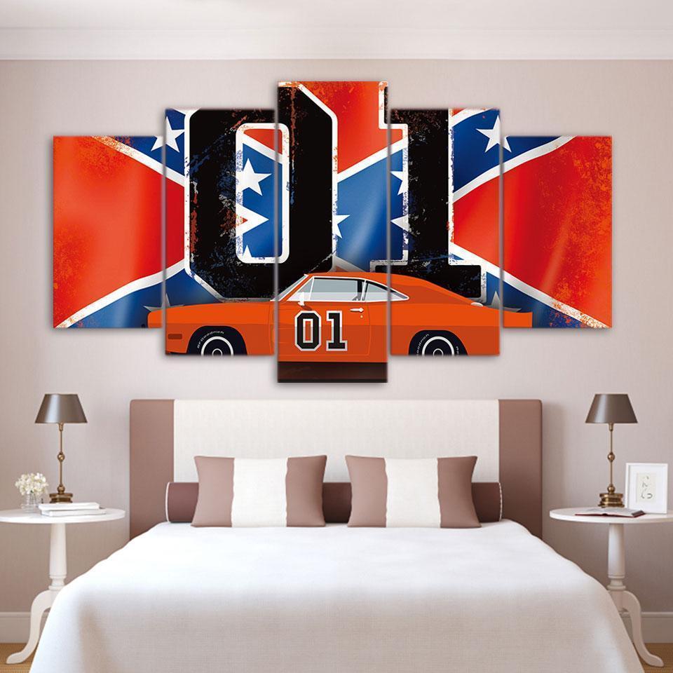 Red Car with X Flag Car &amp;amp; Motor Canvas Wall Art