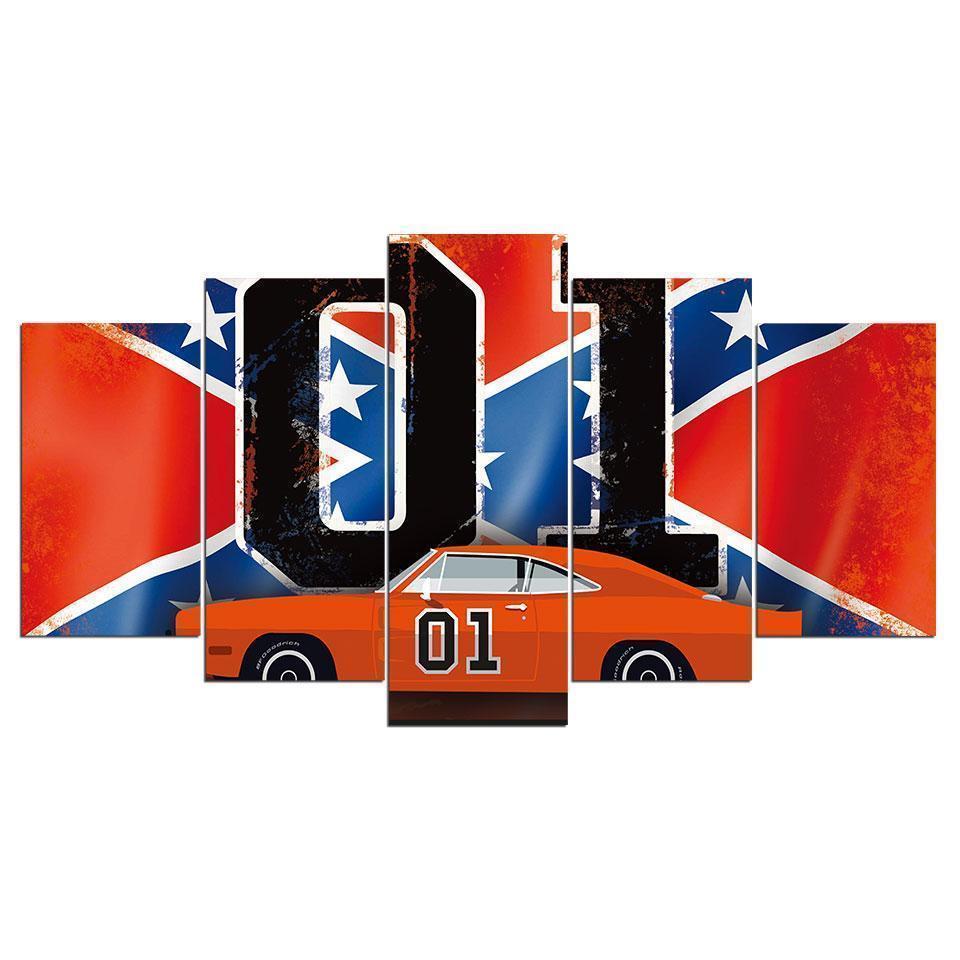 Red Car with X Flag Car &amp;amp; Motor Canvas Wall Art