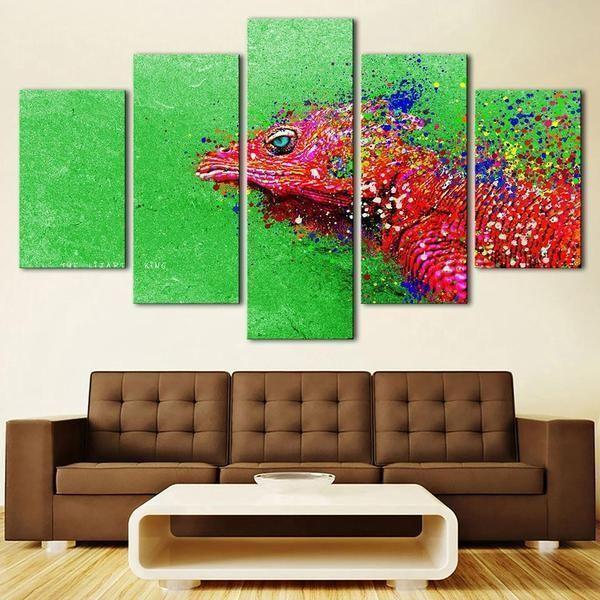 Red Chameleon Lizard Pixel Animal Canvas Wall Art