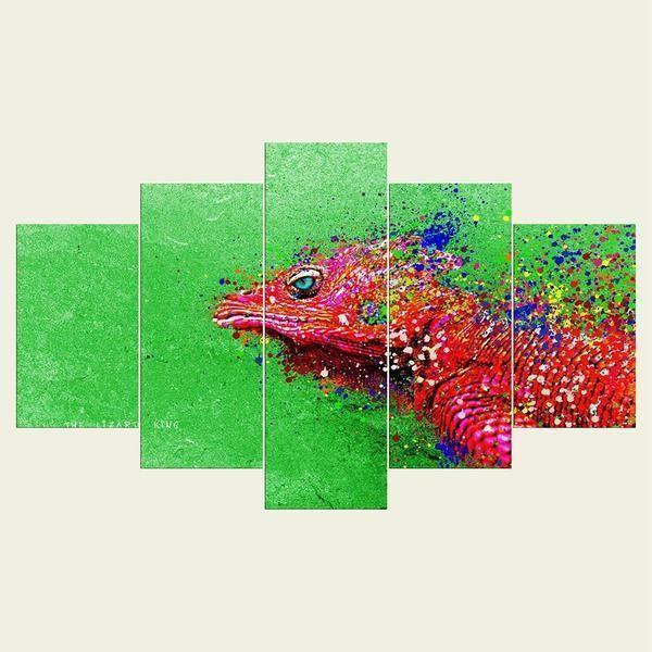 Red Chameleon Lizard Pixel Animal Canvas Wall Art