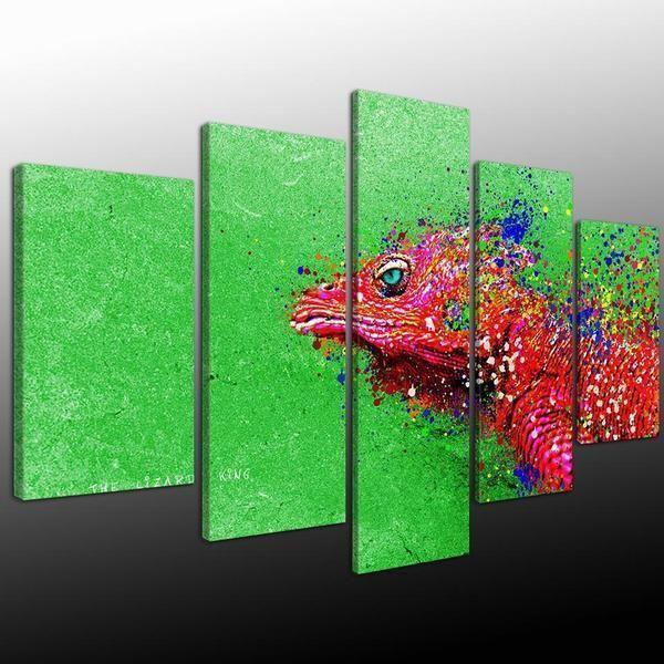 Red Chameleon Lizard Pixel Animal Canvas Wall Art